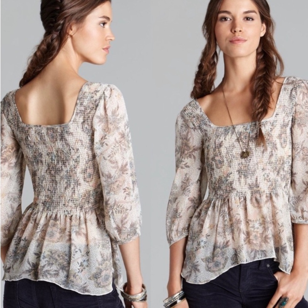 Free People Square Neckline Chiffon
Printed Top (M)